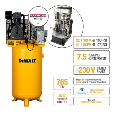 Image showing  7.5 RHP 80 gal. 2-Stage Vertical Stationary Air Compressor, 175 PSI
