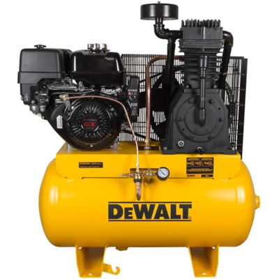 DeWALT 13 RHP 30 gal. 2 Stage Horizontal Truck-Mounted Gas-Powered Air Compressor The Air compressor is built very well, we mounted it externally on our service truck so it will be exposed to the elements for the durantion of its life which as the manufacturer claimes it has been built for