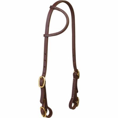 Harness Leather Sliding One Ear Western Headstall Brass Buckles and Snap Ends 