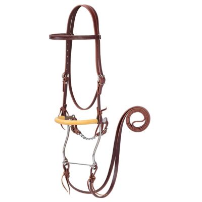 Weaver Leather Browband Hackamore Bridle with 7 ft. Reins, Burgundy, 8-1/2 in. Hackamore