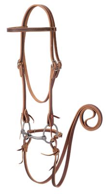 Weaver Leather Leather Browband Bridle with Double Cheek Buckles, 7 ft. Chicago Screw Reins and Snaffle Bit, 5/8 in.