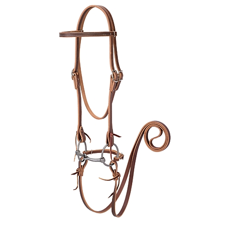 Weaver Leather Leather Browband Bridle with Double Cheek Buckles, 7 ft. Chicago Screw Reins and Snaffle Bit, 5/8 in.