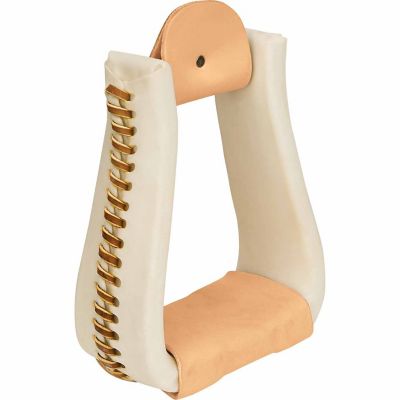 Horse Western Saddle Rawhide Leather Covered Angled Roper Stirrups 51174V