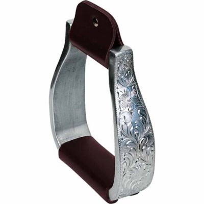 Weaver Leather Visalia Aluminum Stirrups with Engraved Band, 3 in. Neck, 1-1/2 in. Tread, 5 in. x 5 in.