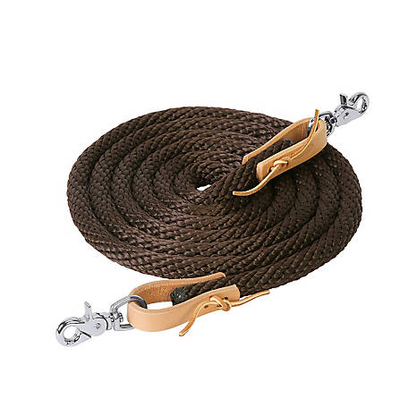 Choice of Rope Colour 8ft Loop Rope Reins w Brown Leather & SS Buckled Ends 