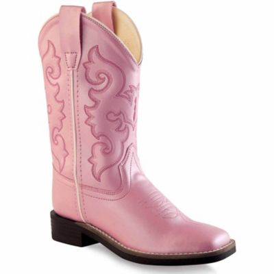 Old West Girls' Broad Square Toe Western Boots, 9 in., 4-Row Stitch