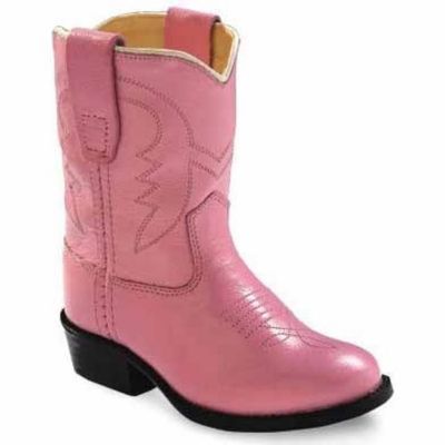 Old West Baby Girls' Round Toe Western Boots, 6 in., 2-Row Stitch, Pink