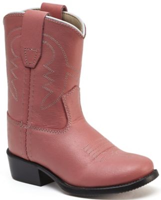 Old West Baby Girls' Round Toe Western Boots, 6 in., 2-Row Stitch, Pink