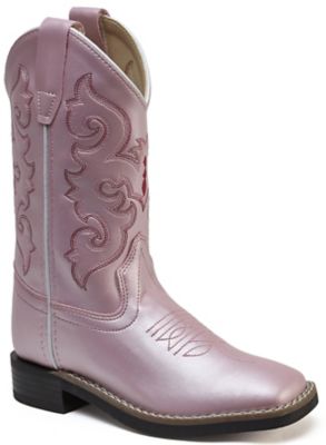 Old West Girls' Broad Square Toe Western Boots, 9 in., 4-Row Stitch