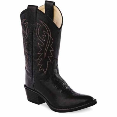 Old West Boys' Narrow J-Toe Western Boots, 9 in., 2-Row Stitch, Black