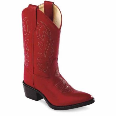 Old West Girls' Narrow J-Toe Western Boots, 9 in., 2-Row Stitch, Red