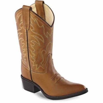 Old West Boys' Narrow J-Toe Western Boots, 9 in., 2-Row Stitch, Tan