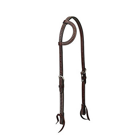 Western Dark Oil Clear Crystals Studded Headstall With Throat Latch 