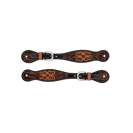 Turquoise Cross Women's Floral-Tooled Spur Straps