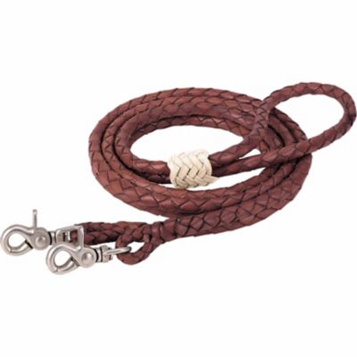 Weaver Equine Round Braided Latigo Roper Reins, 3/8 in. x 8 ft., Brown