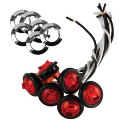 Image showing  3/4 in. 12V Round LED Clearance/Side Marker Lights with Chrome Flange/Rubber Grommet, Red, 6-Pack