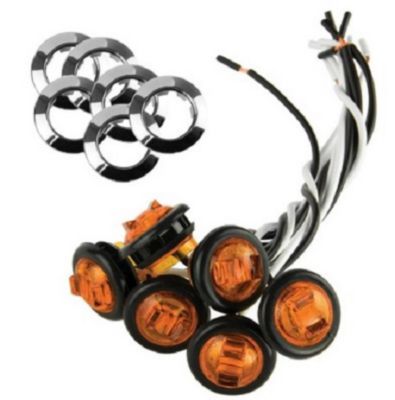 Image showing  3/4 in. 12V Round LED Clearance/Side Marker Lights with Chrome Flange/Rubber Grommet, Amber, 6-Pack