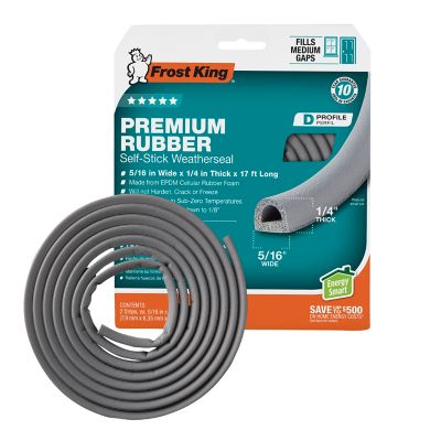 Frost King Premium EPDM Rubber D-Profile Self-Stick Weather Seal, Grey, 1/4 in. x 5/16 in. x 17 ft., Medium Gaps