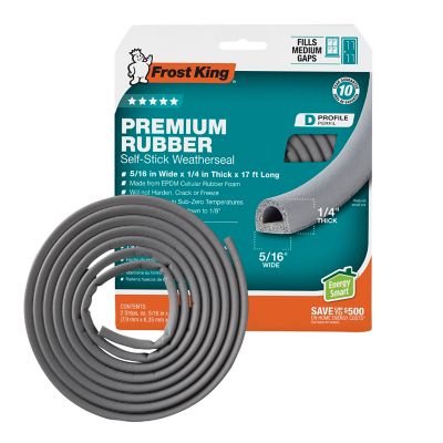Image showing 6 th Frost King Premium EPDM Rubber D-Profile Self-Stick Weather Seal, Grey, 1/4 in. x 5/16 in. x 17 ft., Medium Gaps