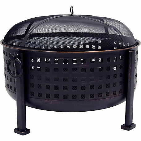 Pleasant Hearth Langston 12 in. Deep Bowl Fire Pit, Mesh Cover