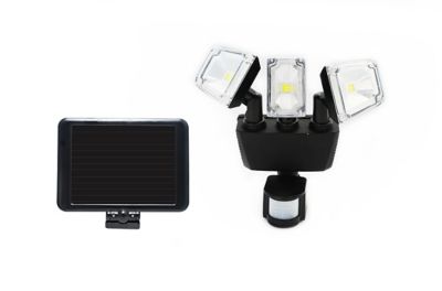 NATURE POWER Triple COB Black Outdoor Solar Motion Activated Security Flood Light with Integrated LED