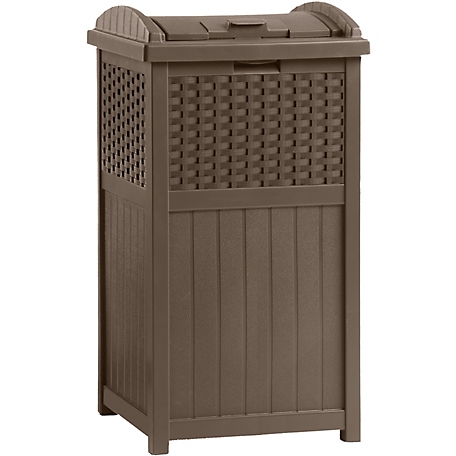 Suncast Resin Wicker Hideaway Trash Container, Brown