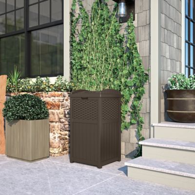 Image showing  33 gal. Resin Wicker Trash Hideaway, 15.75 in. x 16 in. x 31.5 in., Java