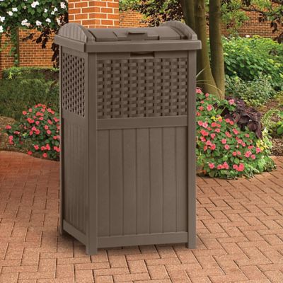 Image showing  33 gal. Resin Wicker Trash Hideaway, 15.75 in. x 16 in. x 31.5 in., Java