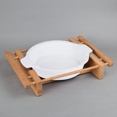 Image showing  Grand Buffet Pie Dish with Bamboo Serving Cradle