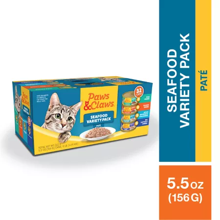 Paws & Claws All Life Stages Tuna/Whitefish/Chopped Salmon Recipe Wet Cat Food Variety Pack 5.5 oz Pack of 32 Cans Wet Cat Food