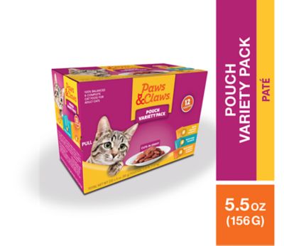 Paws & Claws Adult/Kitten Turkey and Giblets, Chicken and Tuna Chunks Wet Cat Food, 3 oz., Pack of 12 Pouches