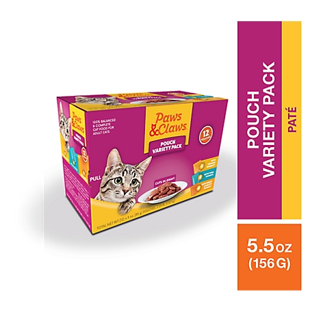 Paws & Claws Adult/Kitten Turkey and Giblets, Chicken and Tuna Chunks Wet Cat Food, 3 oz., Pack of 12 Pouches