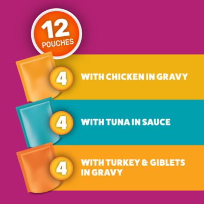Image showing  All Life Stages Turkey and Giblets, Chicken and Tuna Chunks Wet Cat Food, 3 oz., Pack of 12 Pouches