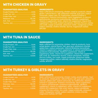 Image showing  All Life Stages Turkey and Giblets, Chicken and Tuna Chunks Wet Cat Food, 3 oz., Pack of 12 Pouches