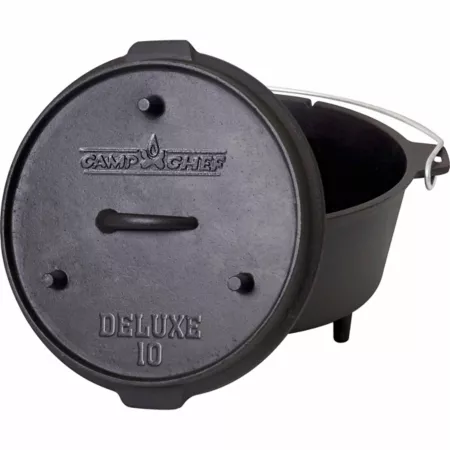 Camp Chef Deluxe Cast Iron Dutch Oven 10 in. Open Fire Cookware