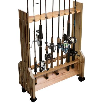 Rush Creek Creations 16-Rod Double-Sided Rolling Rack, Solid Pine