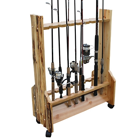 Rush Creek Creations 16-Rod Double-Sided Rolling Rack, Solid Pine