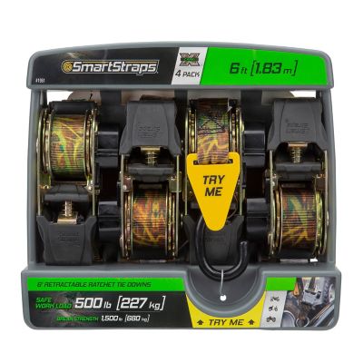 Image showing 9 th SmartStraps 1 in. x 6 ft. Retractable Ratchet, 500 lb., Camo, 4 pk.
