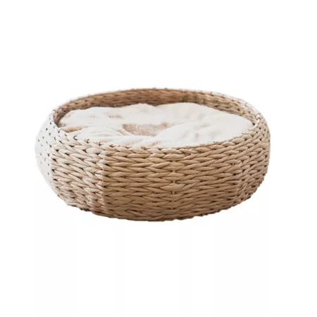 PetPals Cozy Nest Handcrafted Basket Cat Bed 16.5 in. Cat Round Beds