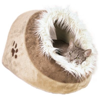 Image showing  Minou Cuddly Cave Cat Bed with Removable Cushion, Non-Skid Bottom, 16 in., Small, Beige