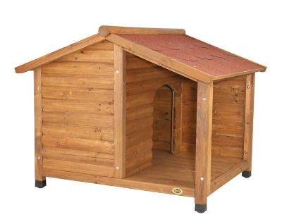 TRIXIE natura Lodge Dog House, Covered Porch, Hinged Roof, Adjustable Legs, Brown, Medium