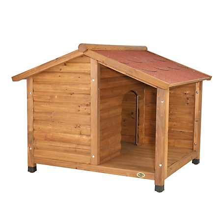 TRIXIE natura Lodge Dog House, Covered Porch, Hinged Roof, Adjustable Legs, Brown, Medium