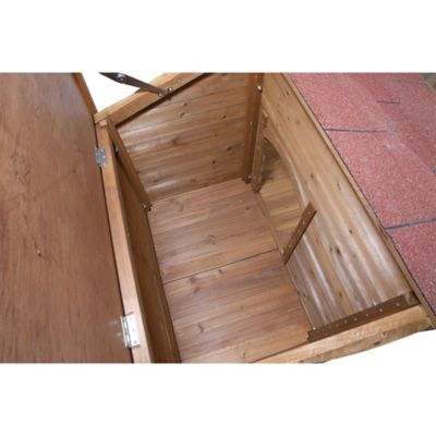 Image showing 6 th TRIXIE Natura Lodge-Style Outdoor Wooden Dog House with Covered Porch, Hinged Roof and Adjustable Legs, Brown, Medium