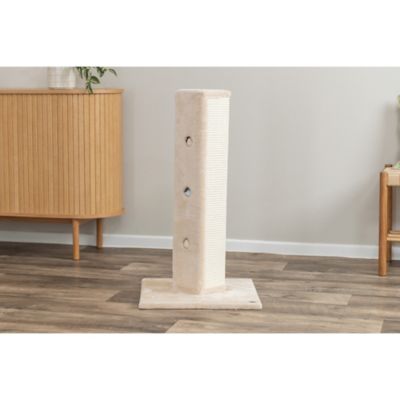 Image showing  Soria Hide-n-Seek Plush Cat Scratching Post with Peek-a-Boo Cutouts, 32 in., Beige