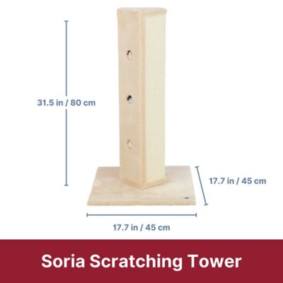 Image showing  Soria Hide-n-Seek Plush Cat Scratching Post with Peek-a-Boo Cutouts, 32 in., Beige