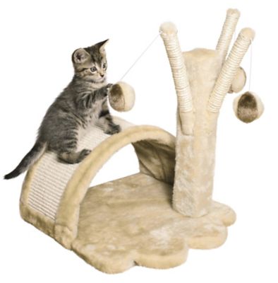Image showing  Tavira Plush Polyester Kitten Tree with Scratching Post, Arch and Dangling Pom-Poms
