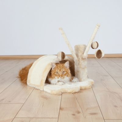 Image showing  Tavira Plush Polyester Kitten Tree with Scratching Post, Arch and Dangling Pom-Poms