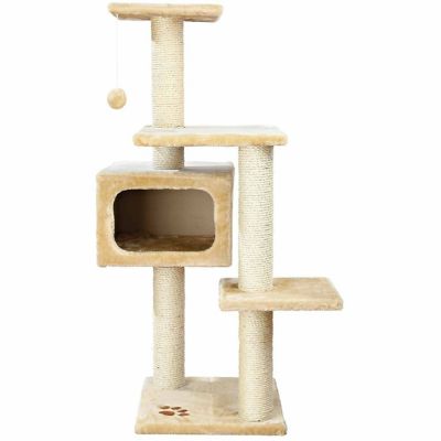 TRIXIE Palamos Cat Tower with Scratching Posts, Condo, Three Platforms, Dangling Pom-Pom