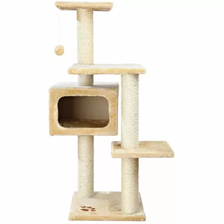 TRIXIE Palamos 43" Cat Tower with Scratching Posts Condo 3 Platforms and Dangling Pom Pom Cat Trees & Condos