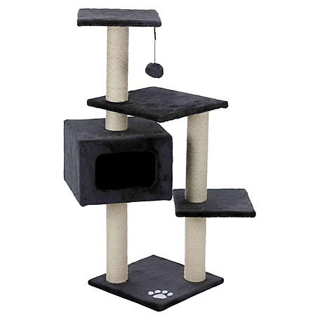 TRIXIE Palamos Cat Tower with Scratching Posts, Condo, Three Platforms, Dangling Pom-Pom